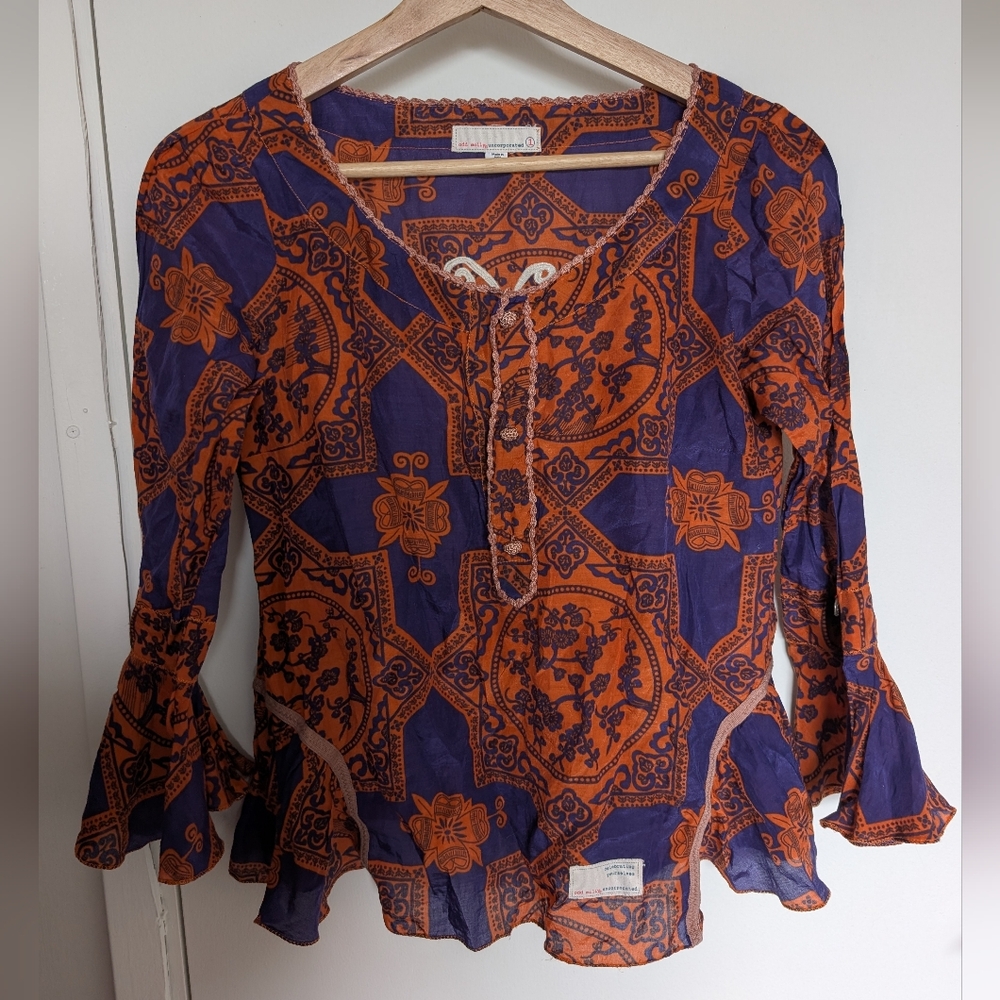 Odd Molly Vibrant Orange and Deep Blue Blouse With Butterfly
